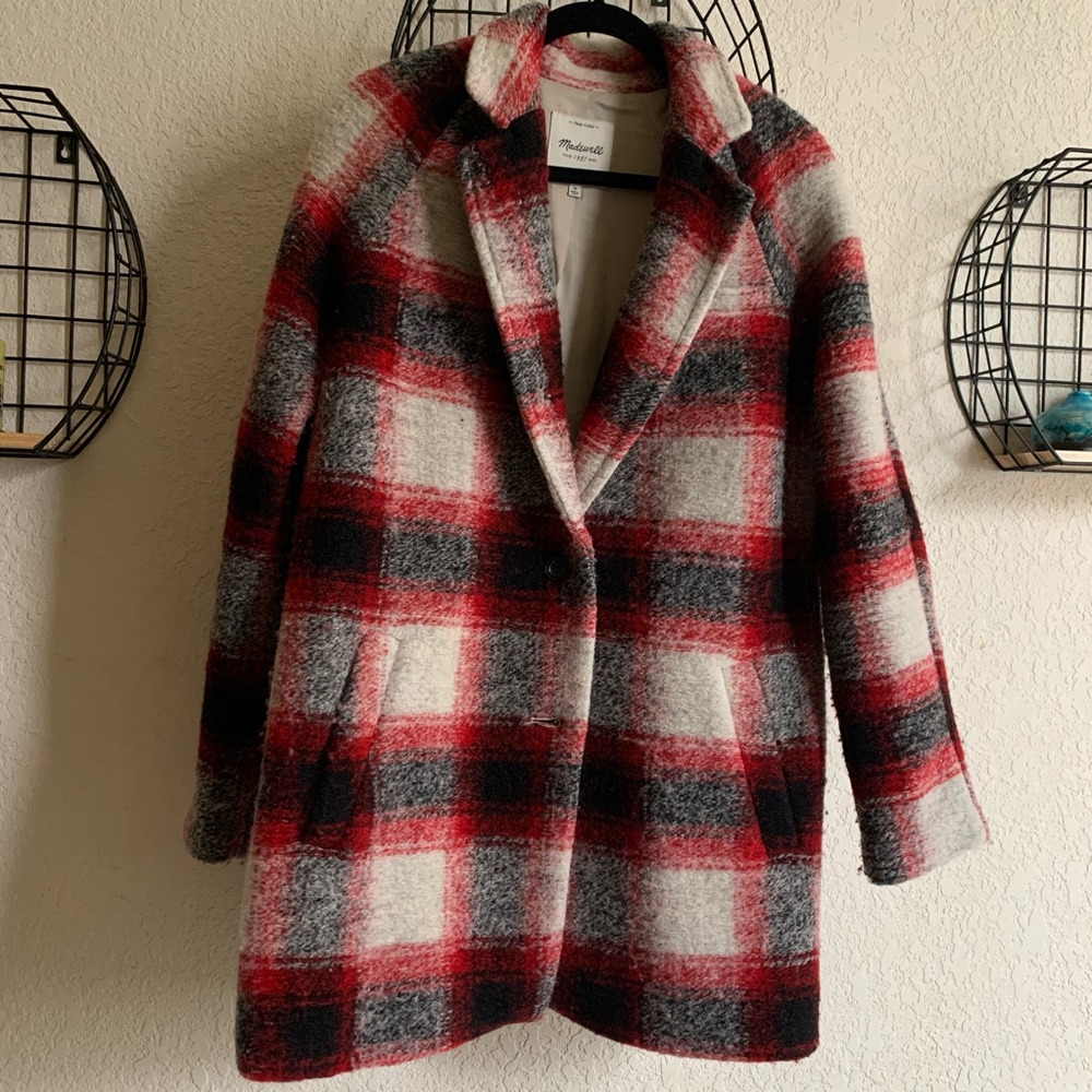 Madewell city grid coat in red plaid